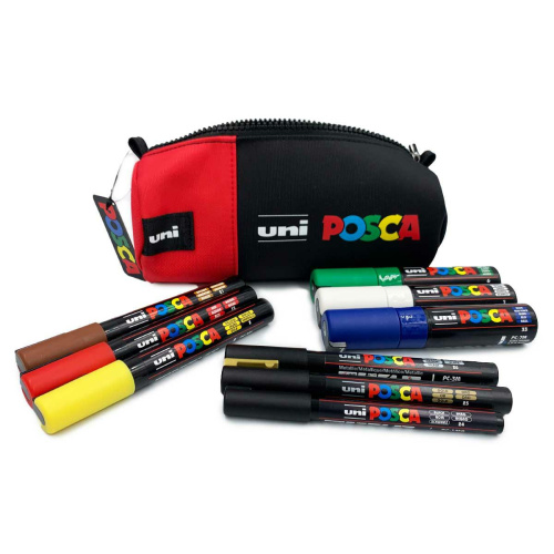 Zestaw markerów Posca 9szt + piórnik czerwony