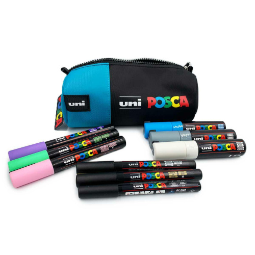 Zestaw markerów Posca 9szt + piórnik niebieski